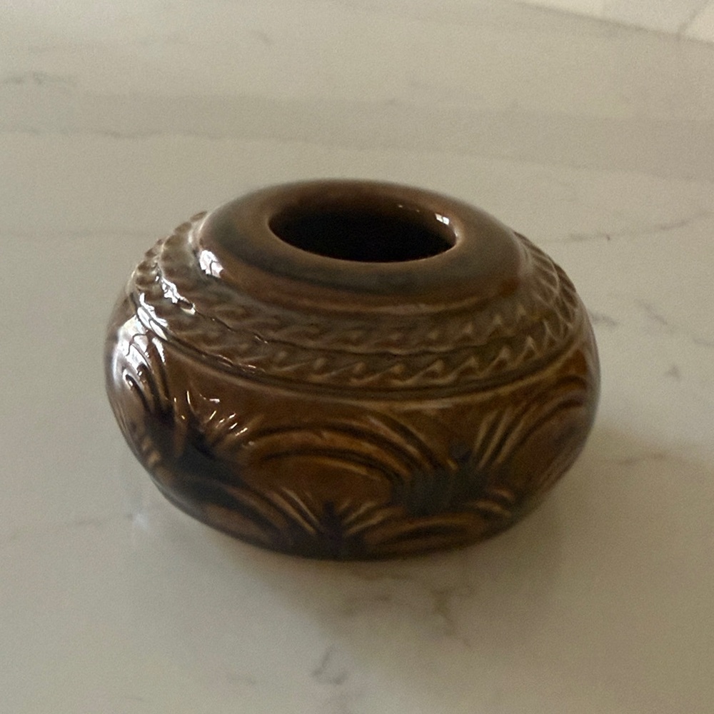 Vintage Pottery Flower Frog Signed